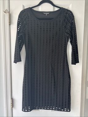 Express Black Eyelet Midi Dress with 3/4 Sleeves